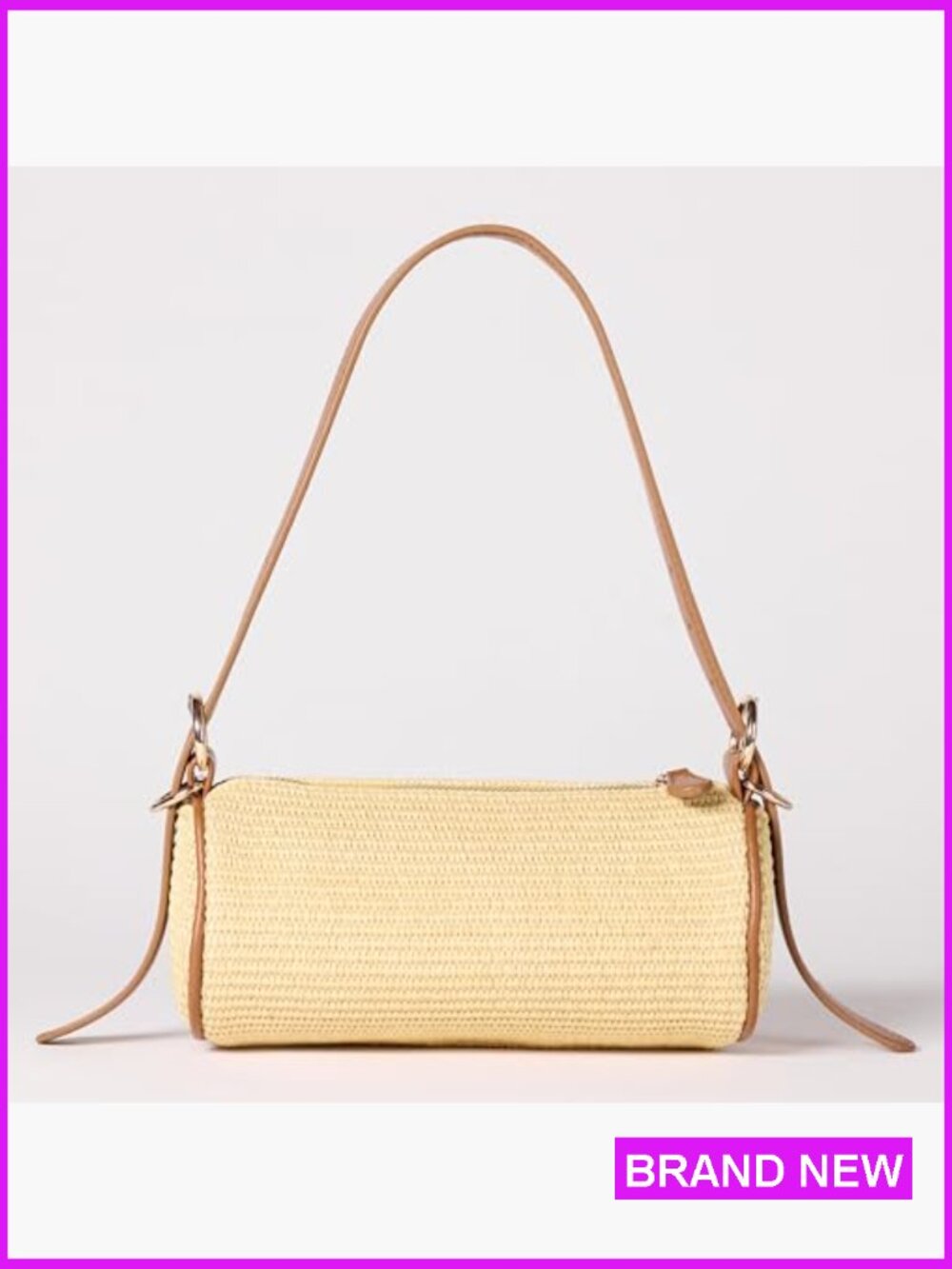 Straw Barrel Bag Shoulder Handbag Woven Tote Crossbody Bucket Bag Summer Chic - Picture 3 of 5